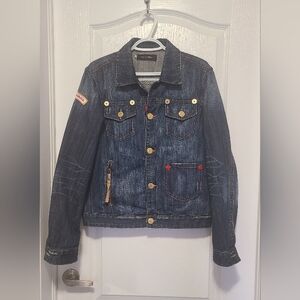 DSQUARED2 Dark Indigo Denim Jacket with Red Stitching Accents